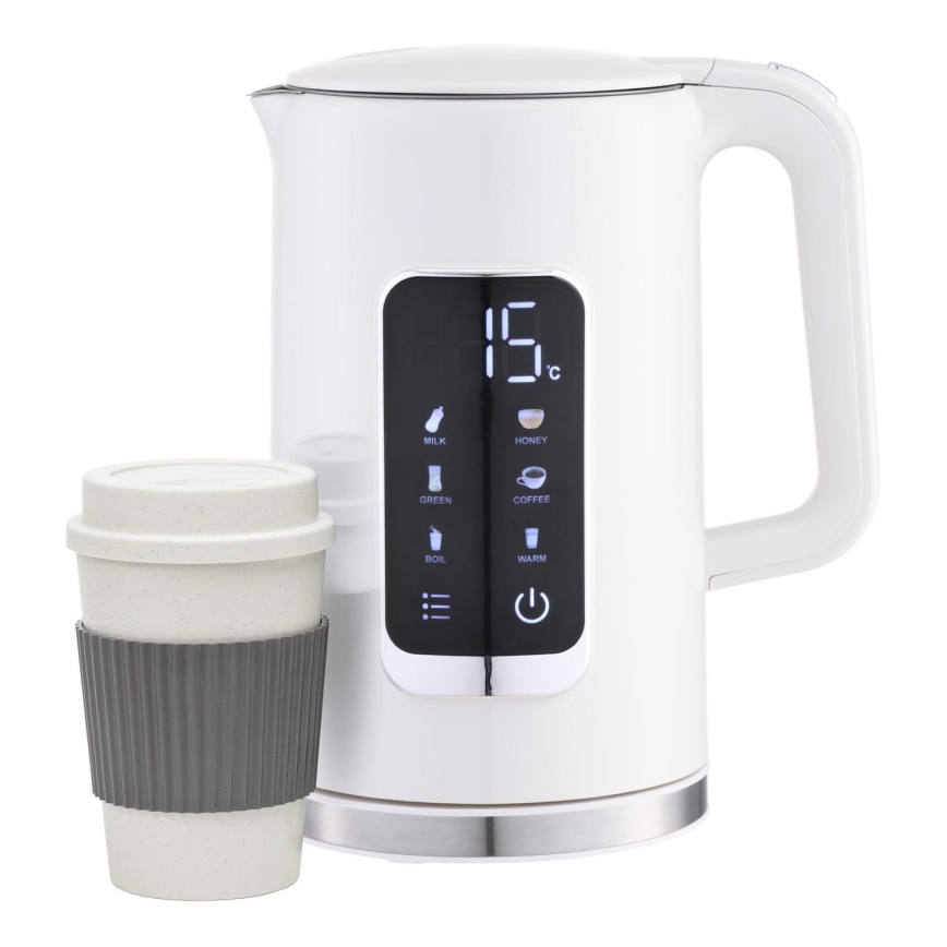 Rychlovarná konvice s LCD displejem 1,7 l 2200W/230V bílá + cestovní hrnek 450 ml