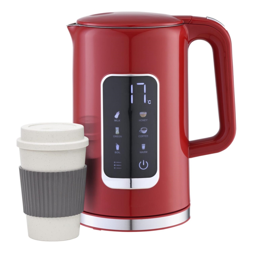 Rychlovarná konvice s LCD displejem 1,7 l 2200W/230V červená + cestovní hrnek 450 ml