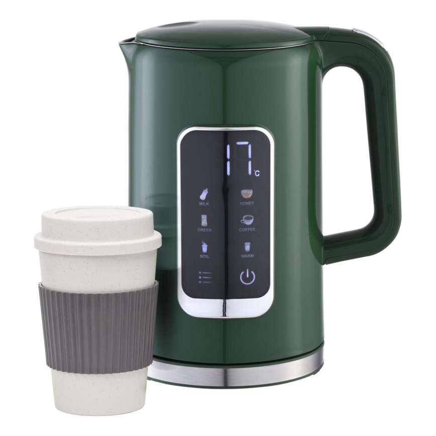 Rychlovarná konvice s LCD displejem 1,7 l 2200W/230V zelená + cestovní hrnek 450 ml