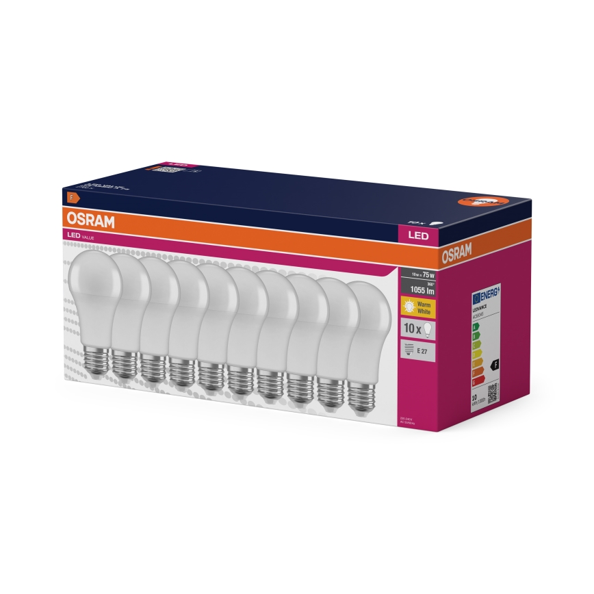 SADA 10x LED Žárovka CLASSIC A75 E27/10W/230V 2700K - Osram