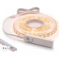 SADA 1x LED Pásek se senzorem pohybu FLEX LED/3,6W/4xAA 2 m + 2x vestavný profil 1 m stříbrná/bílá