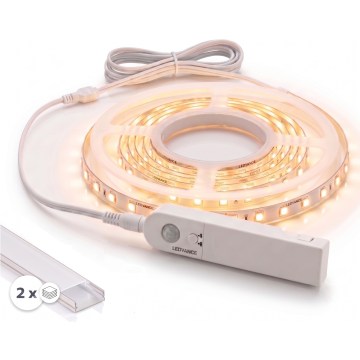 SADA 1x LED Pásek se senzorem pohybu FLEX LED/3,6W/4xAA 2 m + 2x vestavný profil 1 m stříbrná/bílá