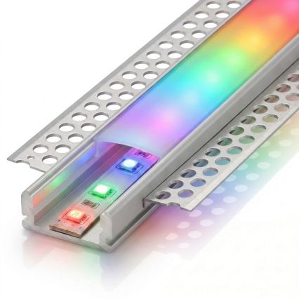 SADA 1x LED RGBW Stmívatelný pásek DIGITAL LED/16,5W/230V 5 m + 5x vestavný profil 1 m stříbrná/bílá + dálkové ovládání
