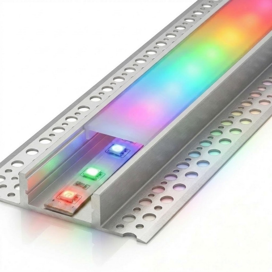 SADA 1x LED RGBW Stmívatelný pásek DIGITAL LED/16,5W/230V 5 m + 5x vestavný profil 1 m stříbrná/bílá + dálkové ovládání