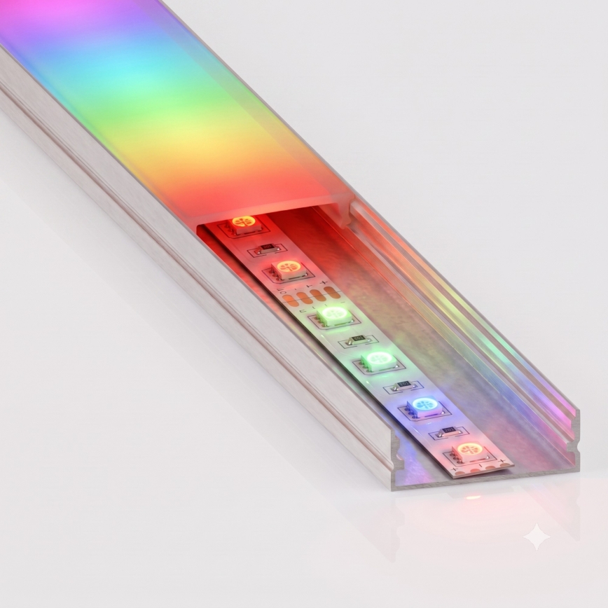 SADA 1x LED RGBW Stmívatelný pásek NEO LITE MUSIC LED/24W/230V 5 m IP65 Wi-Fi Tuya + 5x vestavný profil 1 m stříbrná/bílá + dálkové ovládání