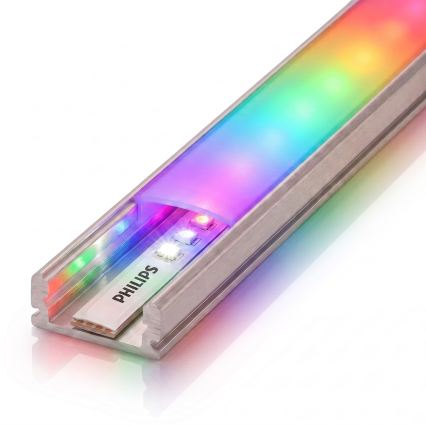 SADA 1x LED RGBW Stmívatelný pásek Philips Hue WHITE AND COLOR AMBIANCE LED/20W/230V 2 m + 2x vestavný profil 1 m stříbrná/bílá