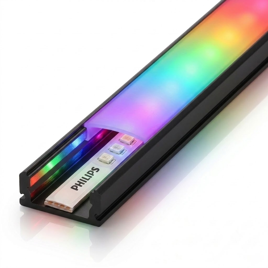 SADA 1x LED RGBW Stmívatelný pásek Philips Hue WHITE AND COLOR AMBIANCE LED/20W/230V 2 m + 2x vestavný profil 1 m černá/bílá