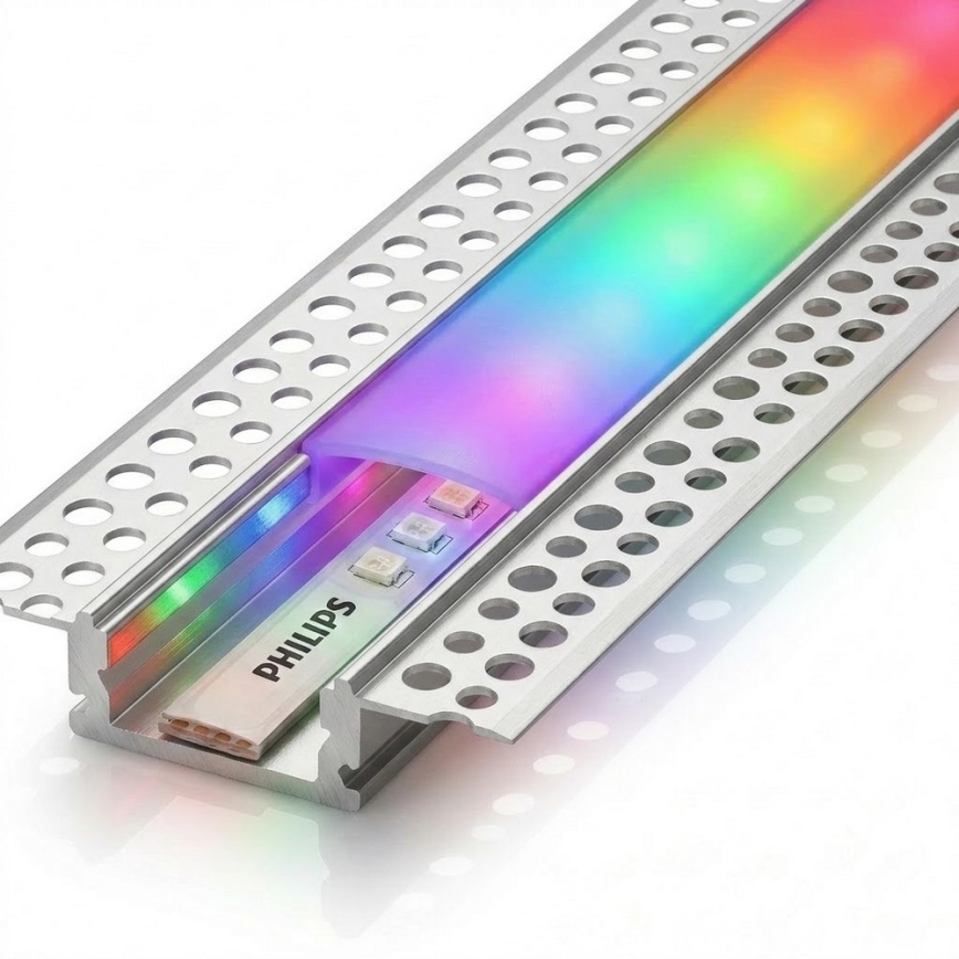 SADA 1x LED RGBW Stmívatelný pásek Philips Hue WHITE AND COLOR AMBIANCE LED/20W/230V 2 m + 2x vestavný profil 1 m stříbrná/bílá