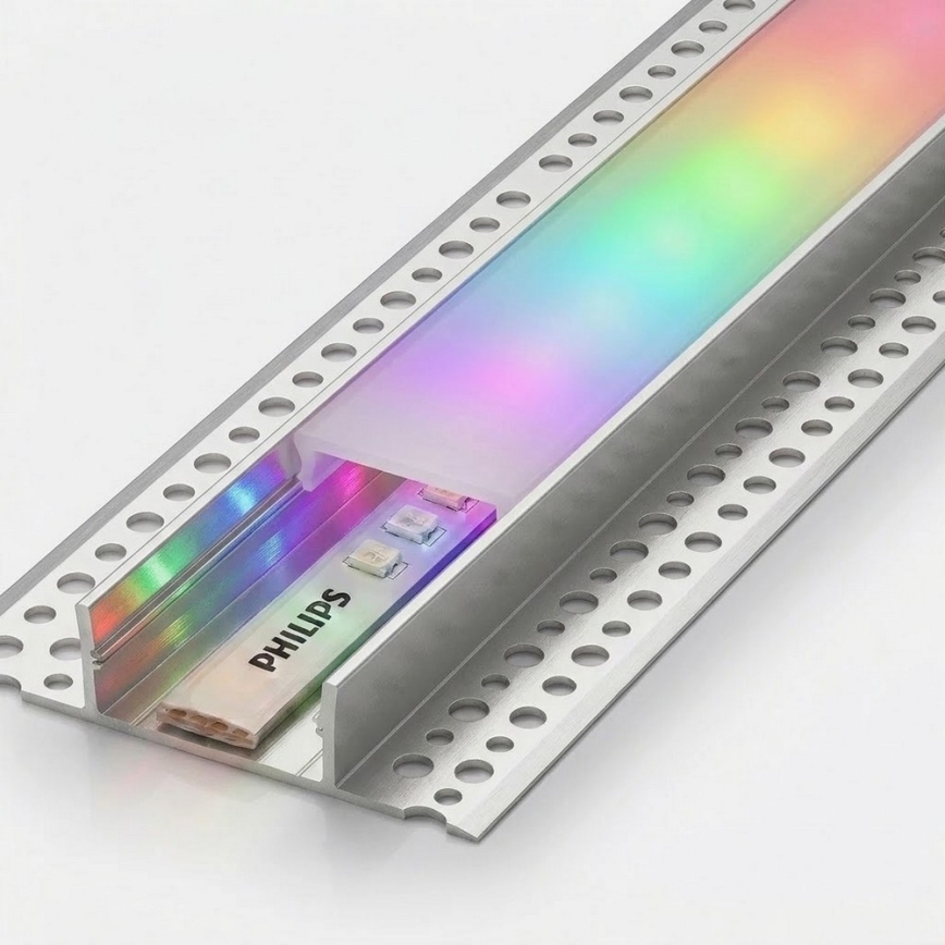 SADA 1x LED RGBW Stmívatelný pásek Philips Hue WHITE AND COLOR AMBIANCE LED/20W/230V 2 m + 2x vestavný profil 1 m stříbrná/bílá