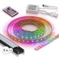 SADA 1x LED RGBW Stmívatelný pásek DIGITAL LED/16,5W/230V 5 m + 5x vestavný profil 1 m černá/bílá + dálkové ovládání