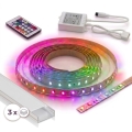 SADA 1x LED RGBW Stmívatelný pásek DIGITAL LED/9,6W/230V 3 m + 3x vestavný profil 1 m stříbrná/bílá + dálkové ovládání
