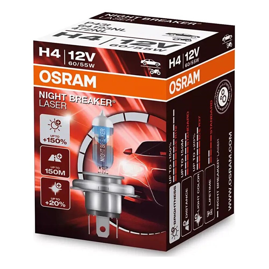 SADA 2x Autožárovka NIGHT BREAKER H4 P43t/60/55W/12V 3900K - Osram