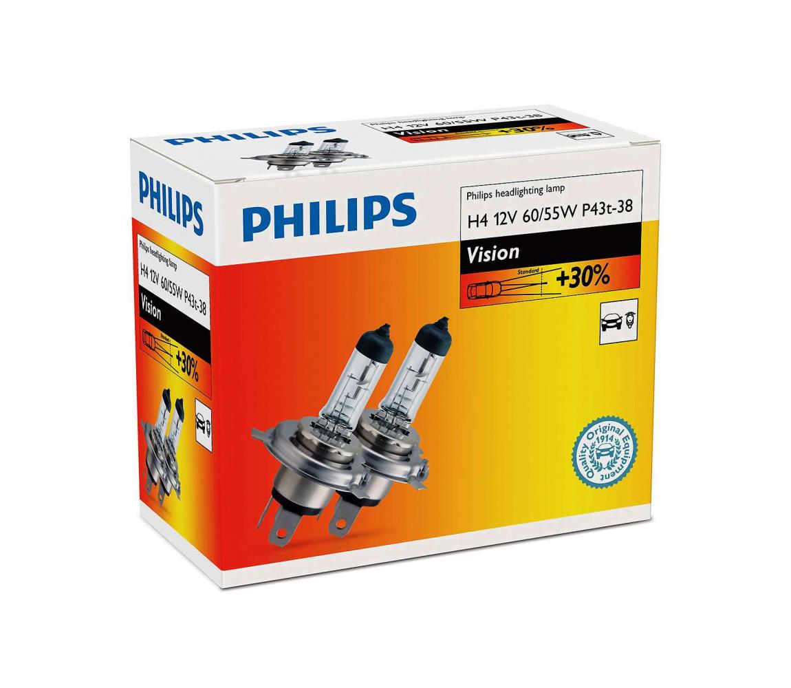 Philips SADA 2x Autožárovka Philips VISION 12342PRC2 H4 P43t-38/60W/55W/12V 3200K P2267