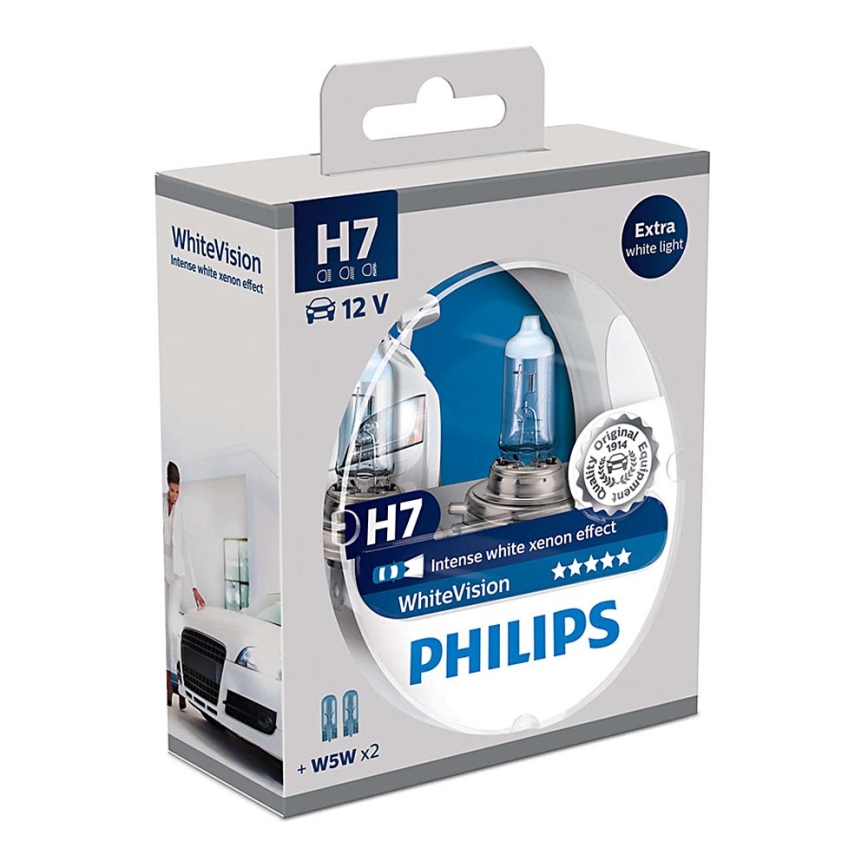 SADA 2x Autožárovka Philips WHITEVISION 12972WHVSM H7 PX26d/55W/12V 3700K + 2 poziční žárovky