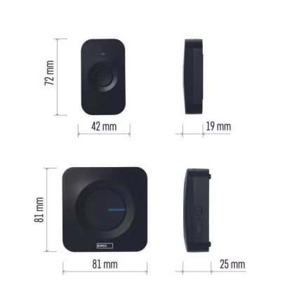 SADA 2x Bezdrátový zvonek na baterie 3xAAA + 1xA23 IP56