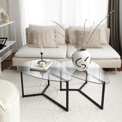 SADA 2x Konferenční stolek BELLISIMO 82x58 cm černá/čirá