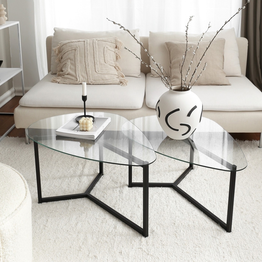 SADA 2x Konferenční stolek BELLISIMO 82x58 cm černá/čirá
