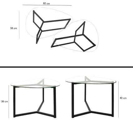SADA 2x Konferenční stolek BELLISIMO 82x58 cm černá/čirá