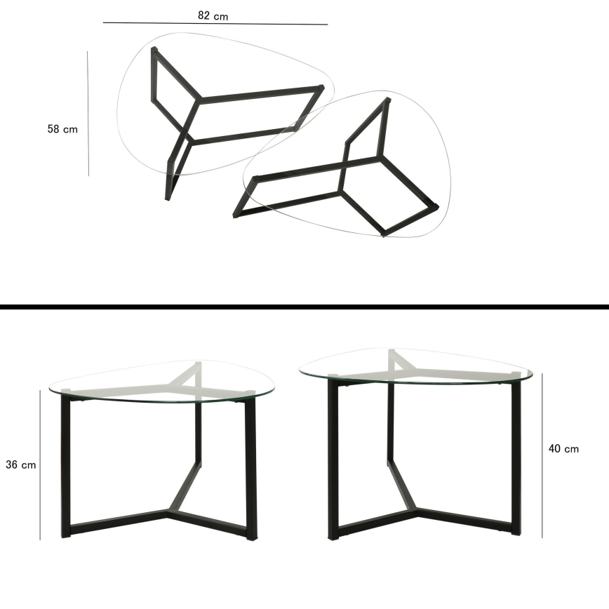 SADA 2x Konferenční stolek BELLISIMO 82x58 cm černá/čirá