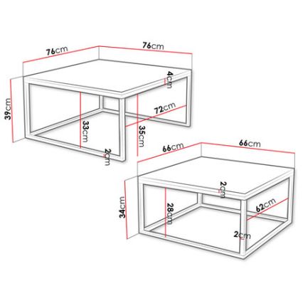 SADA 2x Konferenční stolek DUAL 76x76/66x66 cm černá/bílá