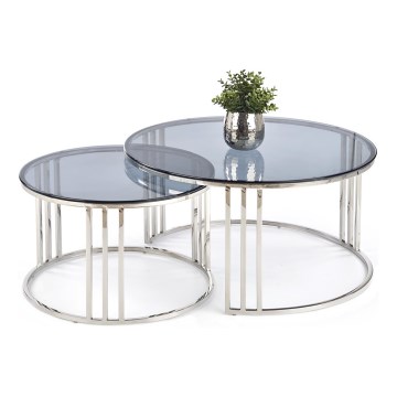 SADA 2x Konferenční stolek FELIPE pr. 60/80 cm lesklý chrom/kouřová