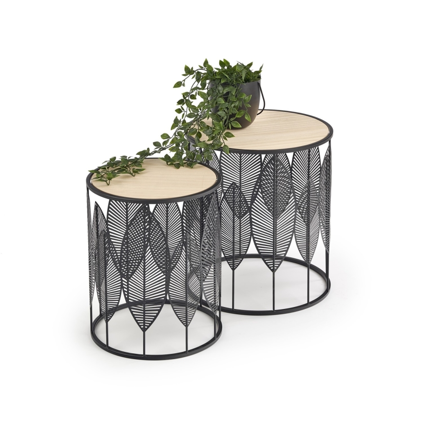 SADA 2x Konferenční stolek FOLLA pr. 33/40 cm černá/dřevo