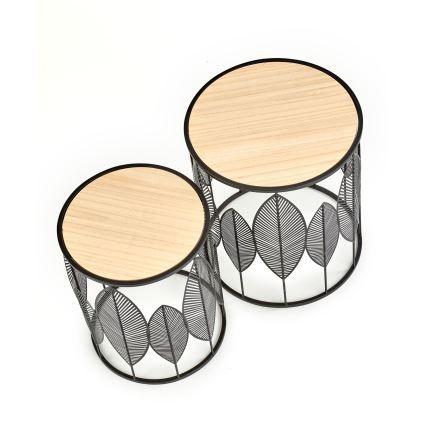 SADA 2x Konferenční stolek FOLLA pr. 33/40 cm černá/dřevo