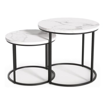 SADA 2x Konferenční stolek OREO pr. 43/53 cm černá/dekor mramoru