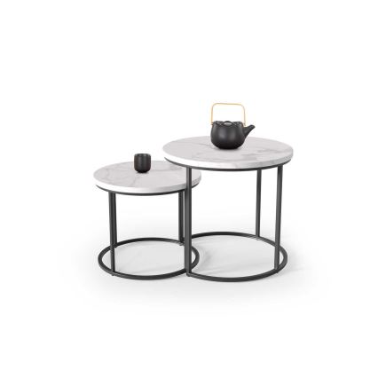 SADA 2x Konferenční stolek OREO pr. 43/53 cm černá/dekor mramoru