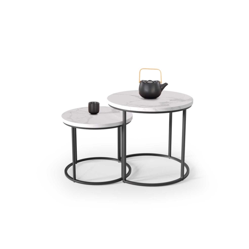 SADA 2x Konferenční stolek OREO pr. 43/53 cm černá/dekor mramoru