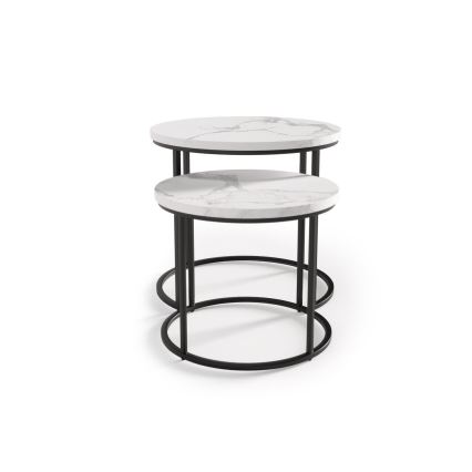 SADA 2x Konferenční stolek OREO pr. 43/53 cm černá/dekor mramoru