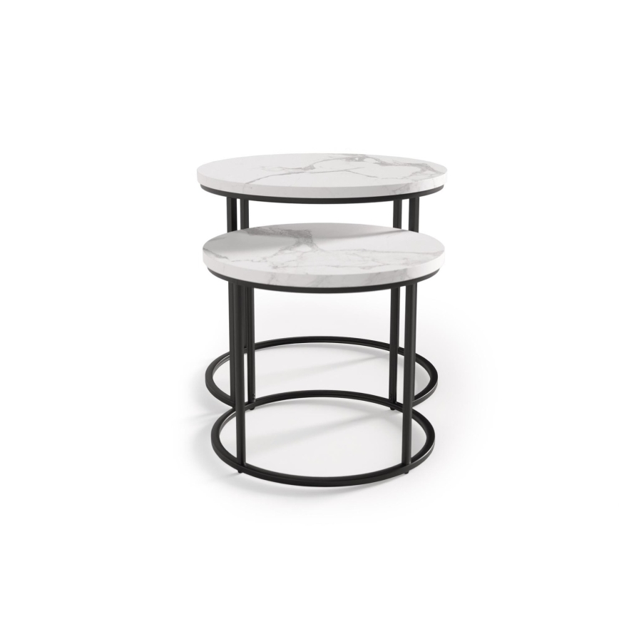 SADA 2x Konferenční stolek OREO pr. 43/53 cm černá/dekor mramoru