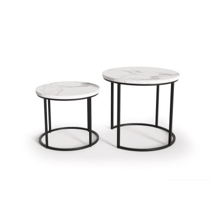 SADA 2x Konferenční stolek OREO pr. 43/53 cm černá/dekor mramoru