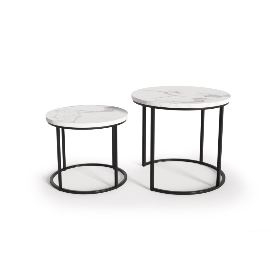 SADA 2x Konferenční stolek OREO pr. 43/53 cm černá/mramor