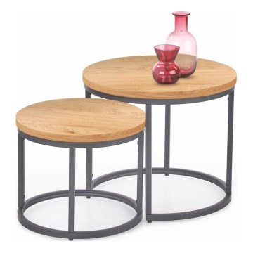 SADA 2x Konferenční stolek OREO pr. 53/43 cm antracit/zlatý dub