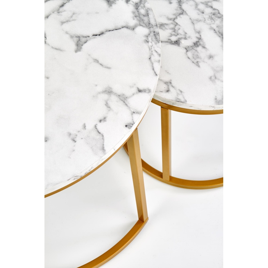 SADA 2x Konferenční stolek PACILA 60/38 cm dekor mramor/zlatá