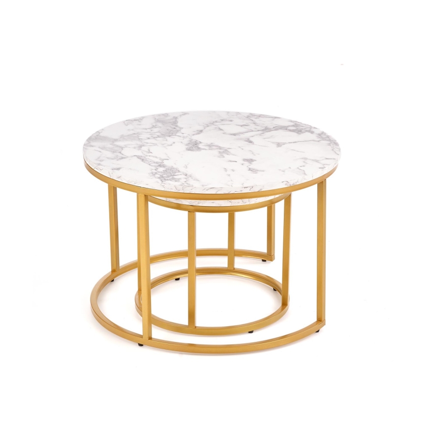 Sada 2x Konferenční stolek PACILA dekor mramor/zlatá