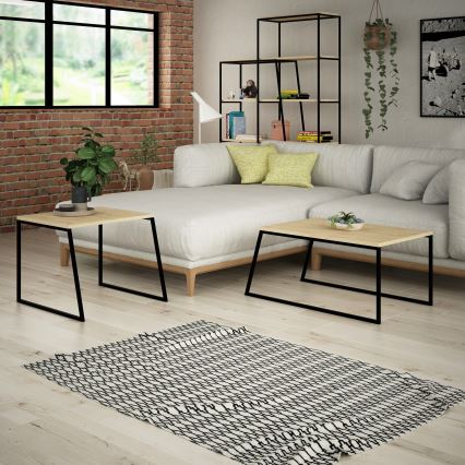 SADA 2x Konferenční stolek PAL 75x50/55x47 cm béžová/černá