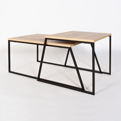 SADA 2x Konferenční stolek PAL 75x50/55x47 cm béžová/černá