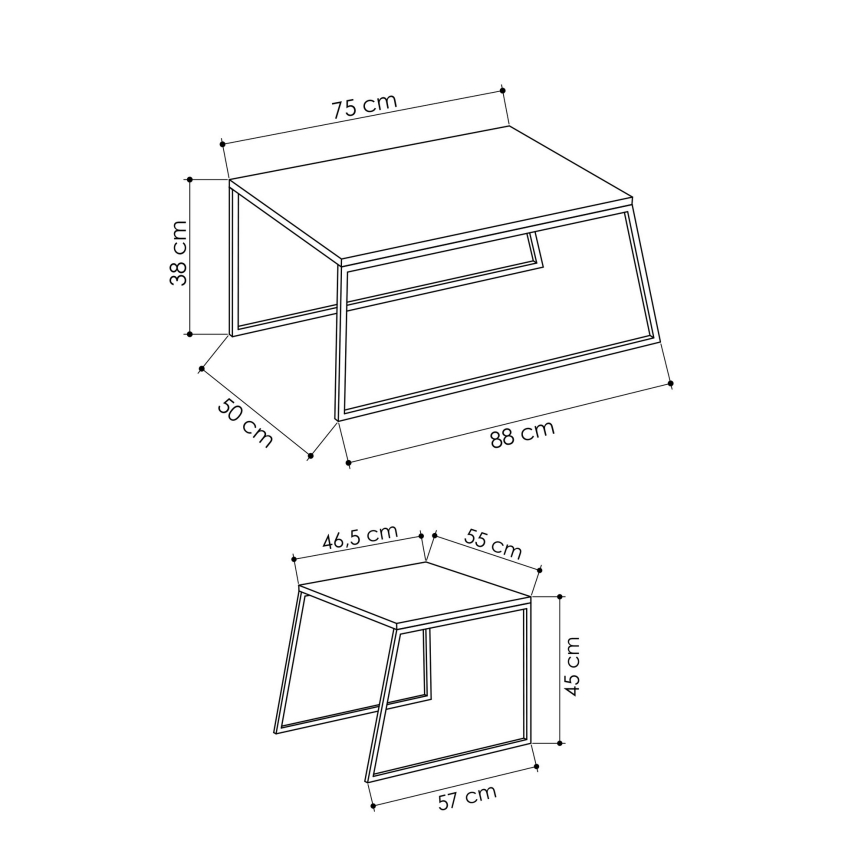 SADA 2x Konferenční stolek PAL 75x50/55x47 cm béžová/černá