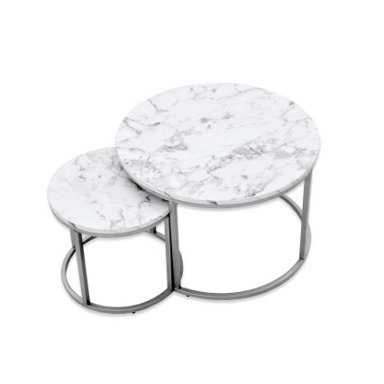 SADA 2x Konferenční stolek PAOLA pr. 38/60 cm šedá/dekor mramoru