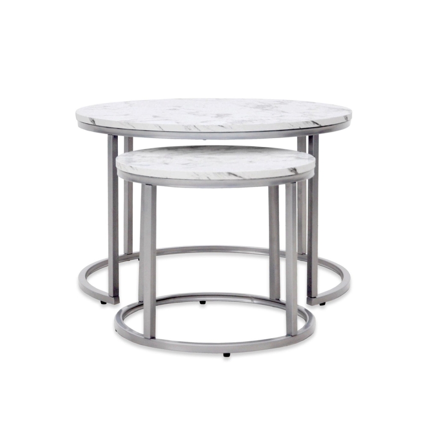SADA 2x Konferenční stolek PAOLA pr. 38/60 cm šedá/dekor mramoru