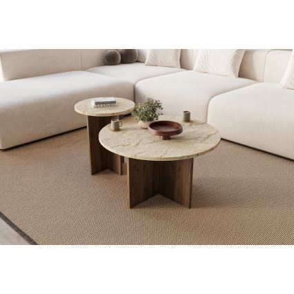 SADA 2x Konferenční stolek PURO pr. 40/70 cm ořech/béžová