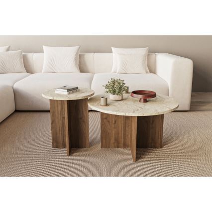 SADA 2x Konferenční stolek PURO pr. 40/70 cm ořech/béžová