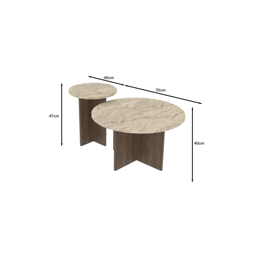 SADA 2x Konferenční stolek PURO pr. 40/70 cm ořech/béžová