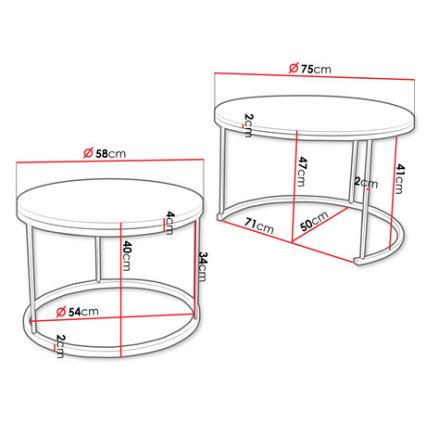 SADA 2x Konferenční stolek RABEN 75/58 cm černá/zlatý dub