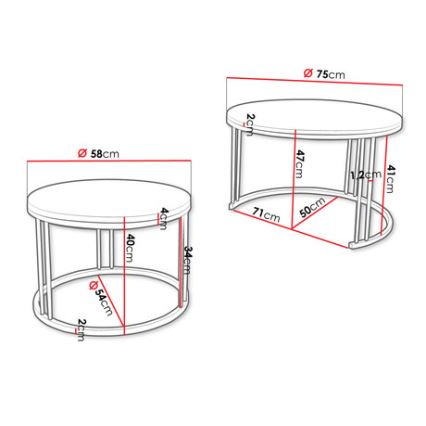 SADA 2x Konferenční stolek RAGNAR 75/58 cm černá/bílá