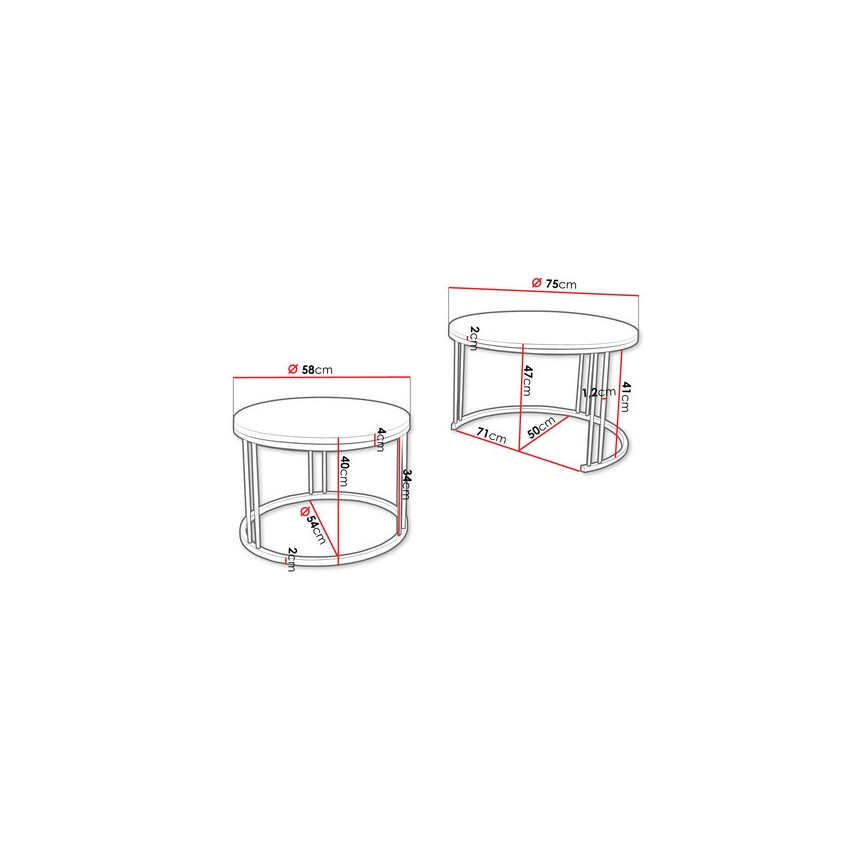 SADA 2x Konferenční stolek RAGNAR 75/58 cm černá/bílá