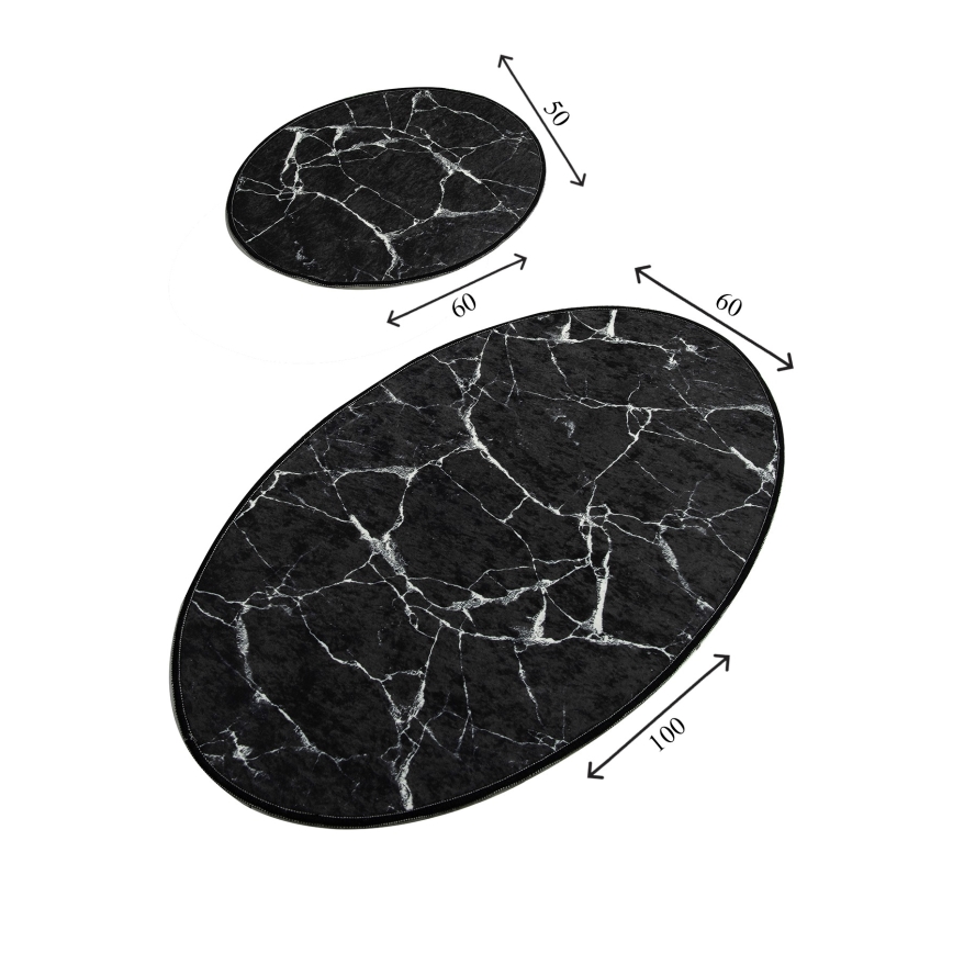 SADA 2x Koupelnová předložka MARBLE 50x60/60x100 cm černá