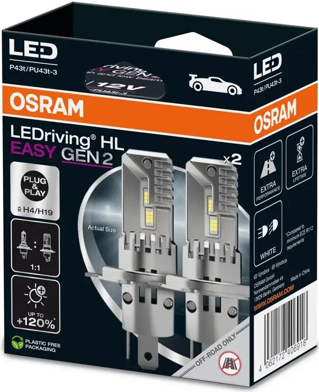 SADA 2x LED Autožárovka LEDriving H4/H19 P43t/PU43T-3/25W/12V 6500K - Osram